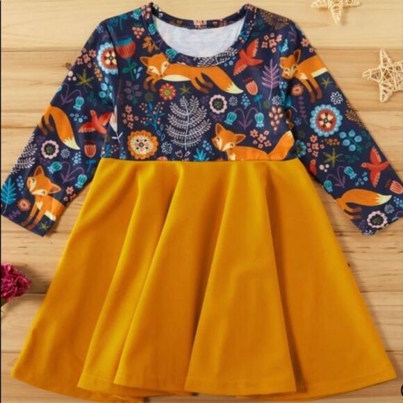 𝅺New! Girls Fox Print Dress - Picture 1 of 1